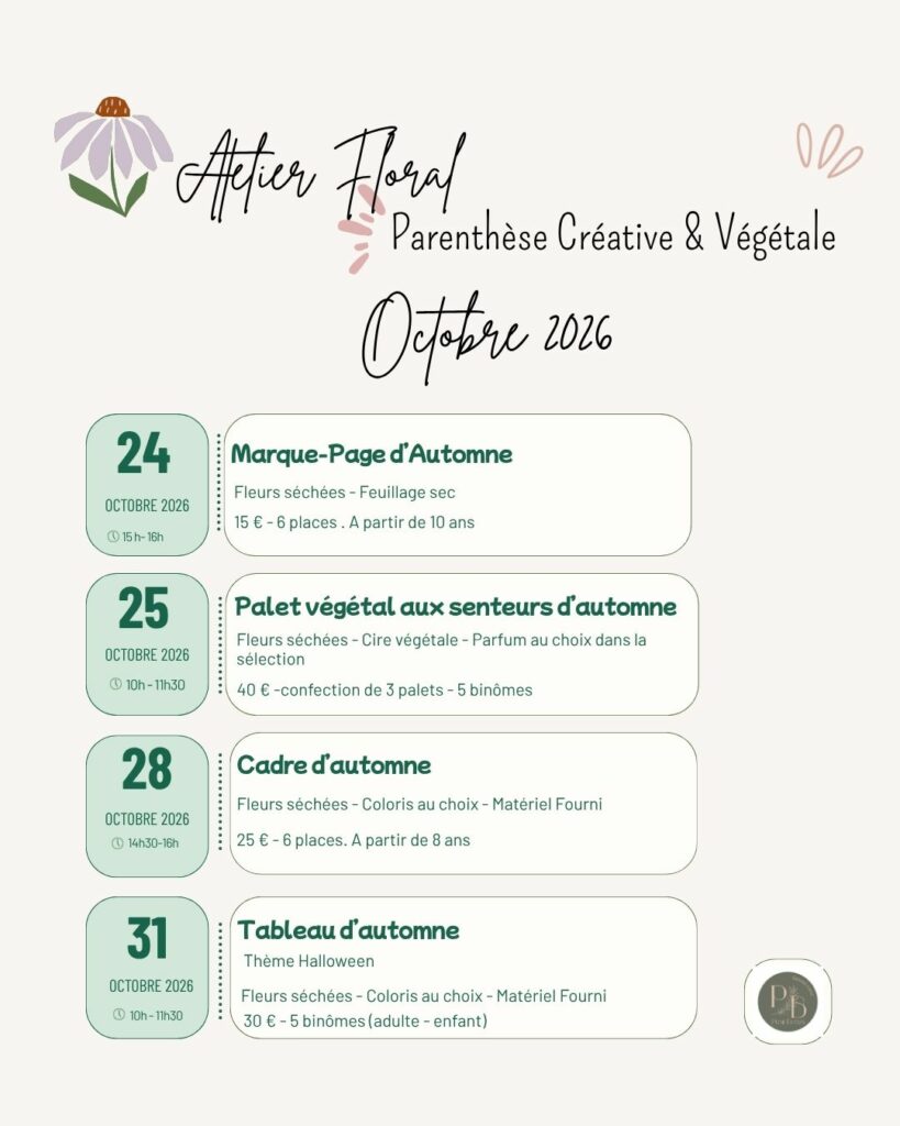 Programme des ateliers pour le mois d'Octobre