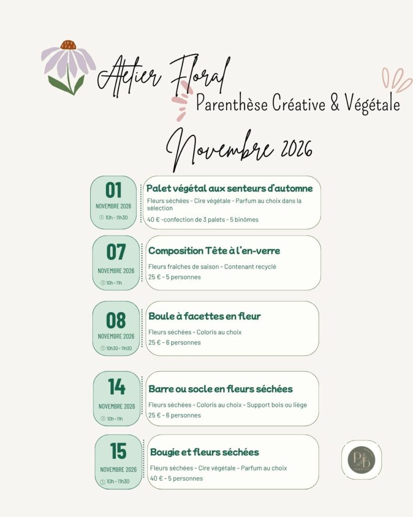 Programme atelier floral Novembre